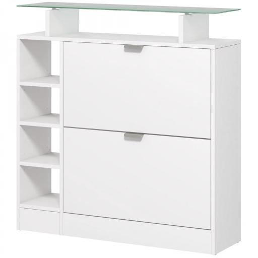 Zapatero con Cajones Abatibles Estantes Ajustables y Estantes Abiertos para 12 Pares de Zapatos 89x25x92 cm Blanco [8]