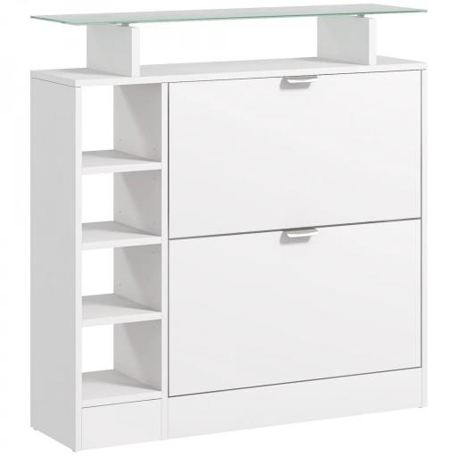 Zapatero con Cajones Abatibles Estantes Ajustables y Estantes Abiertos para 12 Pares de Zapatos 89x25x92 cm Blanco [9]