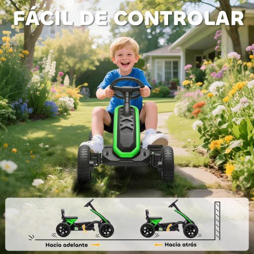 Kart Pedales con Ruedas Antideslizantes de EVA Marco Metálico Carga 30 kg para Niños y Niñas de 2-5 Años Verde [1]