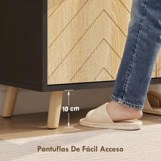 Zapatero Entrada Recibidor con 2 Puertas Estantes Ajustables y Compartimento Abierto 75x35x104 cm Negro y Natural [7]