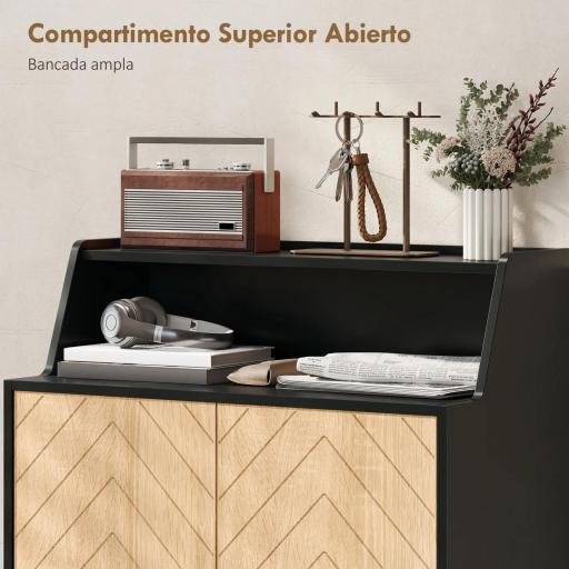 Zapatero Entrada Recibidor con 2 Puertas Estantes Ajustables y Compartimento Abierto 75x35x104 cm Negro y Natural [5]