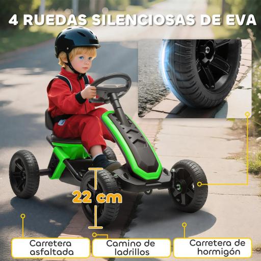 Kart Pedales con Ruedas Antideslizantes de EVA Marco Metálico Carga 30 kg para Niños y Niñas de 2-5 Años Verde [4]