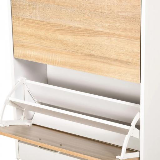 Mueble Zapatero Armario Zapatero con 3 Cajones Estante de Vidrio y Asa de Aluminio para Pasillo 60x24x105,5 cm Natural [2]