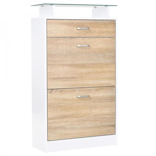 Mueble Zapatero Armario Zapatero con 3 Cajones Estante de Vidrio y Asa de Aluminio para Pasillo 60x24x105,5 cm Natural [9]