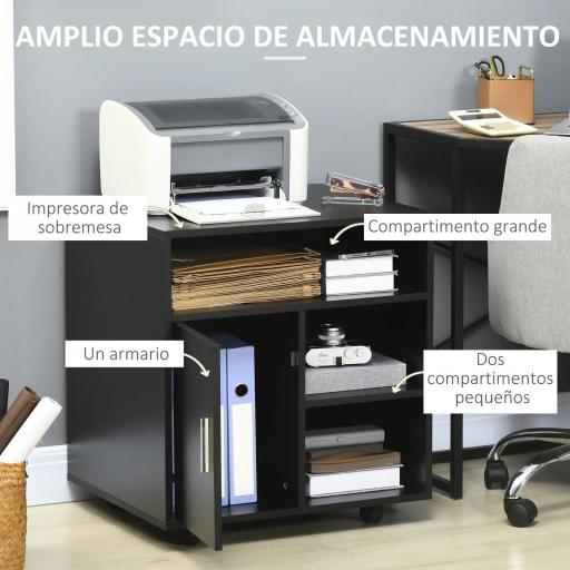 Mueble con Ruedas Armario de Oficina Multifuncional con Estantes con Amplio Espacio de Almacenaje 60x50x65,5 cm Negro [2]