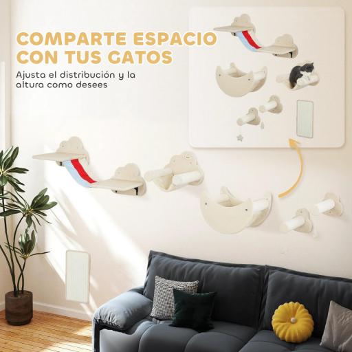 Juego de Escalada para Gatos de Pared de 6 Piezas con Hamacas Plataformas Tabla Rascador Escaleras y Estrellas Beige [5]