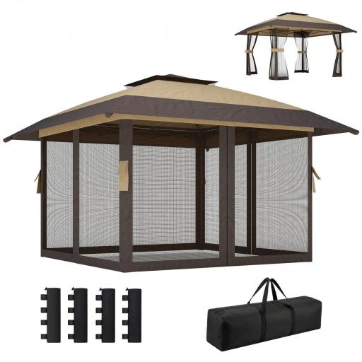 Carpa Plegable 4x4 m Pop-up con Doble Techo 4 Laterales de Malla Altura Ajustable Bolsa Transporte UPF30+ Caqui [8]