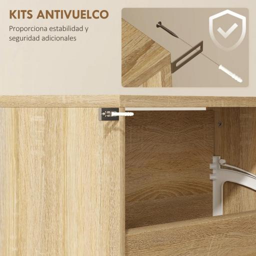Zapatero Estrecho con Espejo y 4 Puertas Abatibles para 12 Pares de Zapatos 63x17x146 cm Natural [3]