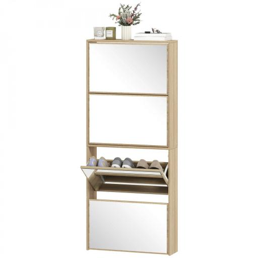 Zapatero Estrecho con Espejo y 4 Puertas Abatibles para 12 Pares de Zapatos 63x17x146 cm Natural [8]