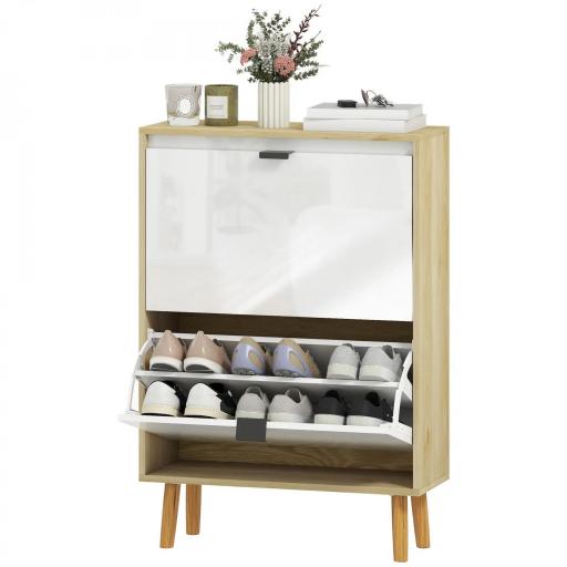 Zapatero Estrecho con 2 Puertas en Blanco Brillo Estantes Ajustables Patas de Madera para 12 Pares de Zapatos [9]