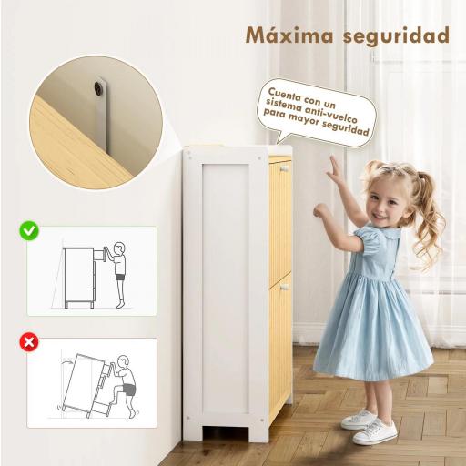 Zapatero Estrecho con 2 Puertas de Bambú con Listones Estantes Ajustables para 12 Pares de Zapatos Blanco y Natural [3]