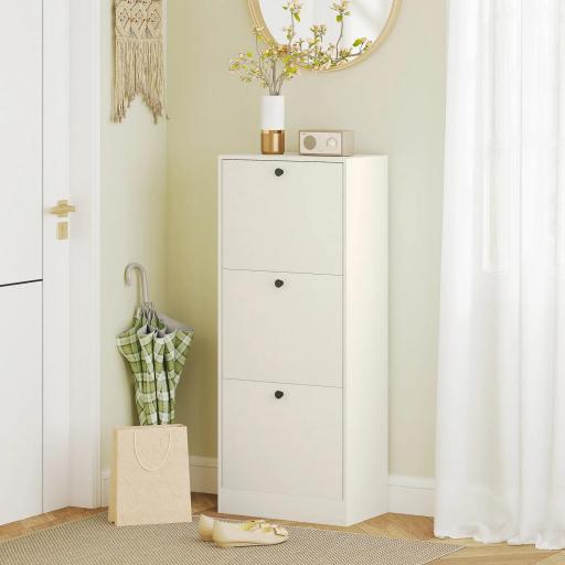 Zapatero con 3 Puertas Abatibles Estantes Ajustables y Diseño Compacto 47x28x115 cm Blanco Veteado [4]