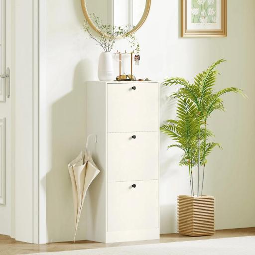 Zapatero con 3 Puertas Abatibles Estantes Ajustables y Diseño Compacto 47x28x115 cm Blanco Veteado [3]
