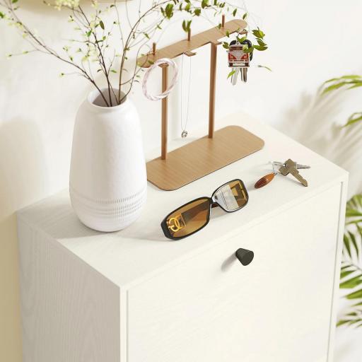 Zapatero con 3 Puertas Abatibles Estantes Ajustables y Diseño Compacto 47x28x115 cm Blanco Veteado [5]