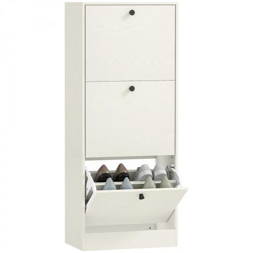 Zapatero con 3 Puertas Abatibles Estantes Ajustables y Diseño Compacto 47x28x115 cm Blanco Veteado [8]