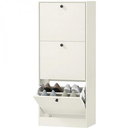 Zapatero con 3 Puertas Abatibles Estantes Ajustables y Diseño Compacto 47x28x115 cm Blanco Veteado [9]