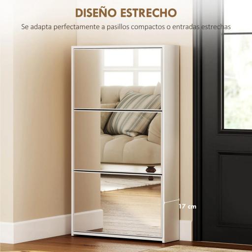 Zapatero Entrada Recibidor con 3 Puertas con Espejo Zapatero Estrecho para 9 Pares de Zapatos 65x17x114,5 cm Blanco [3]