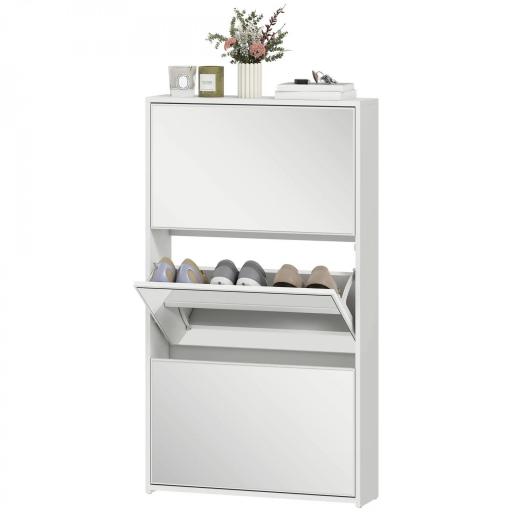 Zapatero Entrada Recibidor con 3 Puertas con Espejo Zapatero Estrecho para 9 Pares de Zapatos 65x17x114,5 cm Blanco [8]