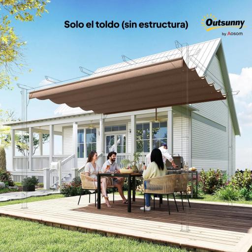 Cubierta para Techo Retráctil de 2,5x2,55m para Pérgola 3x3 Tela de Repuesto con 10 Orificios de Drenaje Café [8]