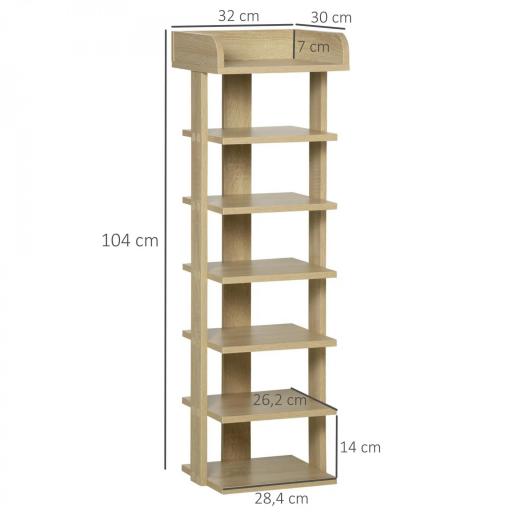 Zapatero Estrecho de 7 Niveles Capacidad de 6 Pares de Zapatos para Entrada Dormitorio y Pasillo 32x30x104 cm Roble [2]