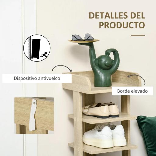 Zapatero Estrecho de 7 Niveles Capacidad de 6 Pares de Zapatos para Entrada Dormitorio y Pasillo 32x30x104 cm Roble [1]