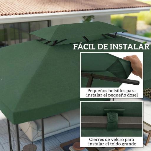 Toldo de Recambio 4x3 m con Techo Doble Orificios de Drenaje y Protección UV Solo Toldo NO Incluye Marco Verde [5]