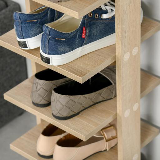Zapatero Estrecho de 7 Niveles Capacidad de 6 Pares de Zapatos para Entrada Dormitorio y Pasillo 32x30x104 cm Roble [5]