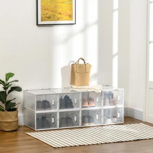 Organizador de Zapatos Modular Estantería Modulable con 8 Cubos Puertas Magnéticas 28x36x21 cm Transparente