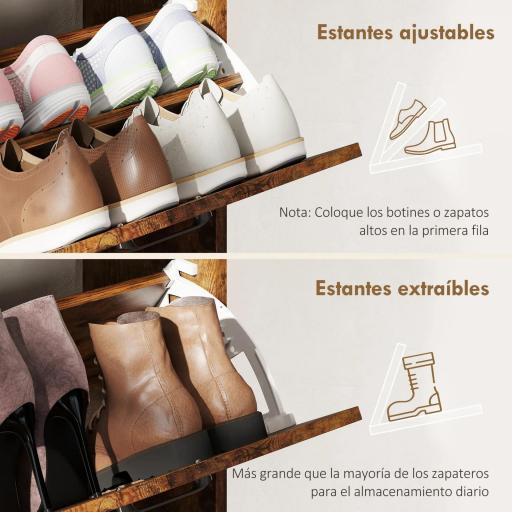 Zapatero Estrecho con 4 Compartimentos Abatibles Divisores Ajustables para 24 Pares con Antivuelco 120x24x103 cm Marrón [6]
