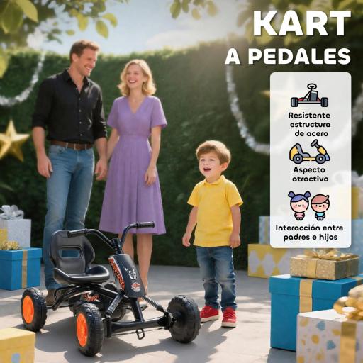 Kart Pedales Go Kart con Ruedas PP Marco de Acero Carga 30 kg para Niños y Niñas de 2-5 Años Negro [2]