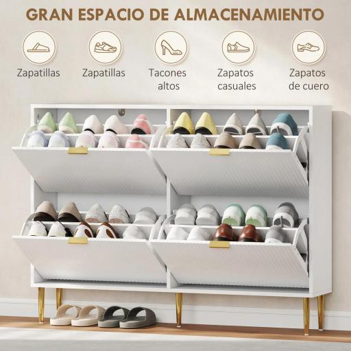 Zapatero Estrecho con 4 Puertas Acanaladas con Estantes Ajustables para 20 Pares de Zapatos 105x24x91,5 cm Blanco [7]