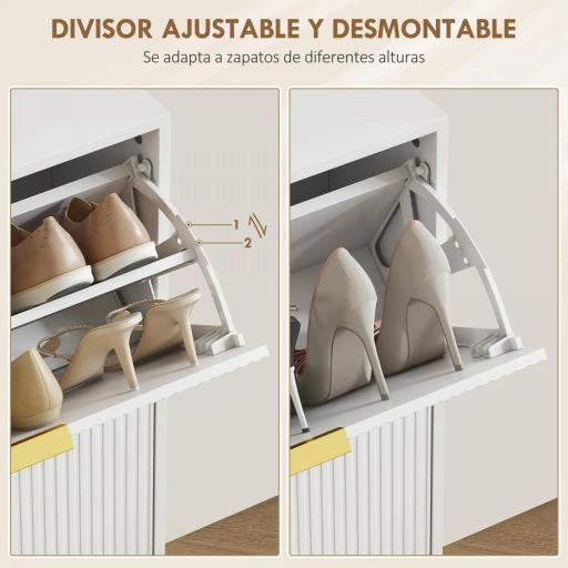 Zapatero Estrecho con 4 Puertas Acanaladas con Estantes Ajustables para 20 Pares de Zapatos 105x24x91,5 cm Blanco [6]