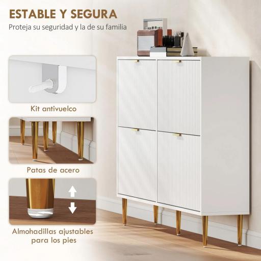 Zapatero Estrecho con 4 Puertas Acanaladas con Estantes Ajustables para 20 Pares de Zapatos 105x24x91,5 cm Blanco [2]