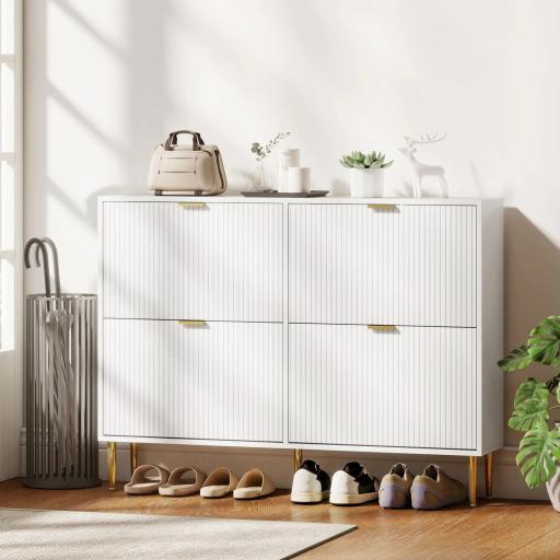 Zapatero Estrecho con 4 Puertas Acanaladas con Estantes Ajustables para 20 Pares de Zapatos 105x24x91,5 cm Blanco [3]