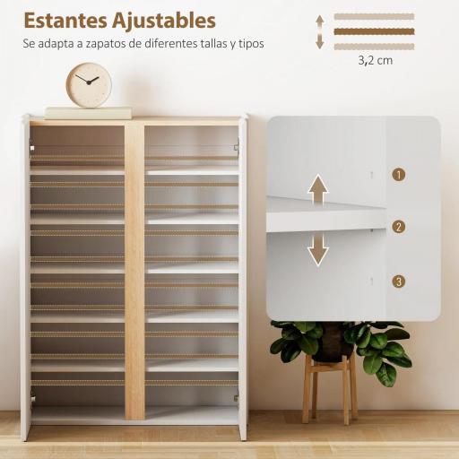 Zapatero de 6 Niveles con 2 Puertas en Blanco Brillo con Cierre Suave y Estantes Ajustables 70x33,5x95 cm Blanco [5]