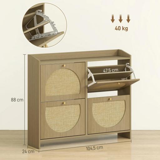 Zapatero Estrecho con 4 Puertas de Ratán con Estantes Ajustables para 16 Pares de Zapatos 104,5x24x88 cm Natural [7]