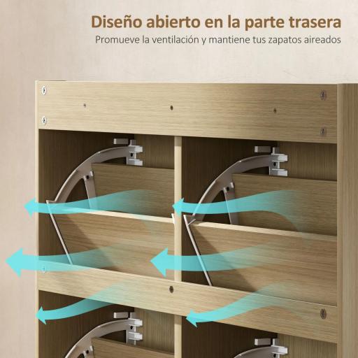 Zapatero Estrecho con 4 Puertas de Ratán con Estantes Ajustables para 16 Pares de Zapatos 104,5x24x88 cm Natural [6]