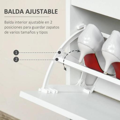 Mueble Zapatero de 4 Puertas Zapatero Estrecho con Estantes Ajustables y Extraíbles Capacidad de 16 Pares para Pasillo Entrada Recibidor 98x24x83 cm Blanco [3]