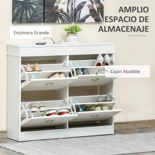 Mueble Zapatero de 4 Puertas Zapatero Estrecho con Estantes Ajustables y Extraíbles Capacidad de 16 Pares para Pasillo Entrada Recibidor 98x24x83 cm Blanco [4]