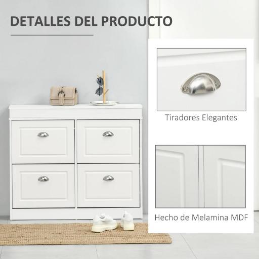 Mueble Zapatero de 4 Puertas Zapatero Estrecho con Estantes Ajustables y Extraíbles Capacidad de 16 Pares para Pasillo Entrada Recibidor 98x24x83 cm Blanco [5]