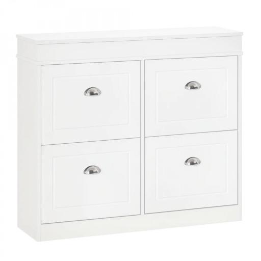 Mueble Zapatero de 4 Puertas Zapatero Estrecho con Estantes Ajustables y Extraíbles Capacidad de 16 Pares para Pasillo Entrada Recibidor 98x24x83 cm Blanco [9]