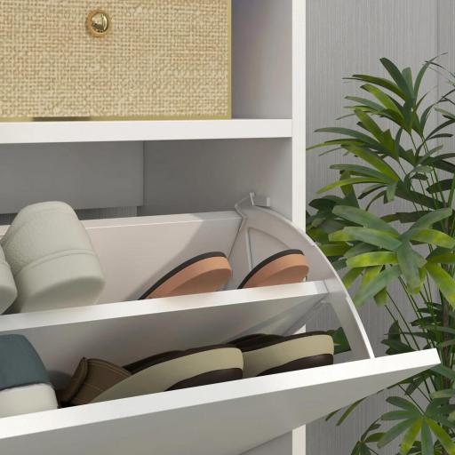 Armario Zapatero con Luces LED y 2 Cajones Abatibles para 12-16 Pares de Zapatos 80x24x99,5 cm Blanco Brillante [7]