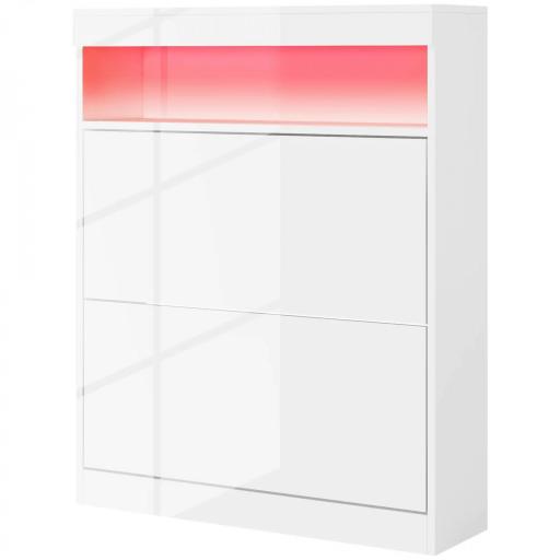 Armario Zapatero con Luces LED y 2 Cajones Abatibles para 12-16 Pares de Zapatos 80x24x99,5 cm Blanco Brillante [8]
