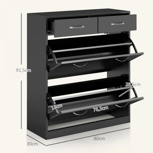 Mueble Zapatero Estrecho Armario de Zapatos con 2 Cajones Abatibles para 12 Pares de Zapatos 80x30x91,5 cm Negro [1]