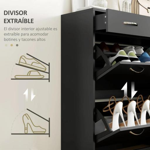 Mueble Zapatero Estrecho Armario de Zapatos con 2 Cajones Abatibles para 12 Pares de Zapatos 80x30x91,5 cm Negro [3]