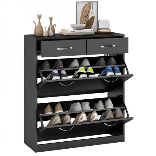 Mueble Zapatero Estrecho Armario de Zapatos con 2 Cajones Abatibles para 12 Pares de Zapatos 80x30x91,5 cm Negro [8]