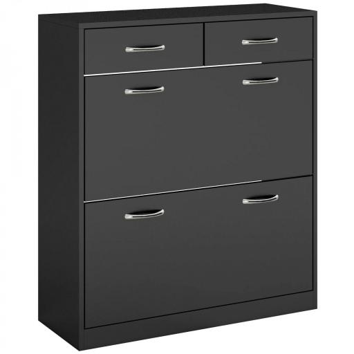 Mueble Zapatero Estrecho Armario de Zapatos con 2 Cajones Abatibles para 12 Pares de Zapatos 80x30x91,5 cm Negro [9]