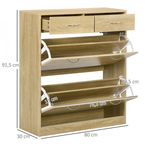Mueble Zapatero Estrecho Armario de Zapatos con 2 Cajones Abatibles para 12 Pares de Zapatos 80x30x91,5 cm Roble [4]