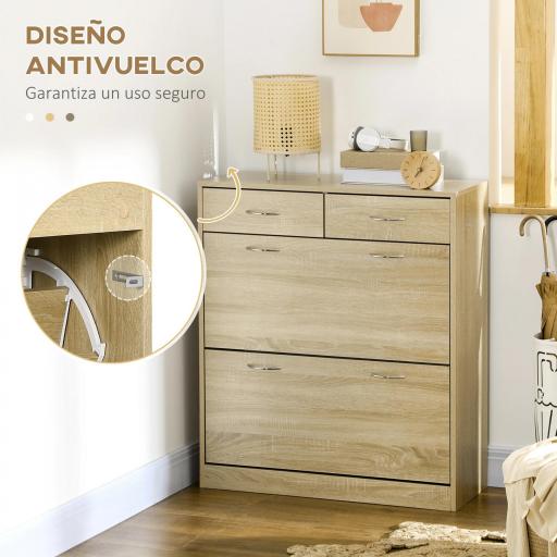 Mueble Zapatero Estrecho Armario de Zapatos con 2 Cajones Abatibles para 12 Pares de Zapatos 80x30x91,5 cm Roble [5]
