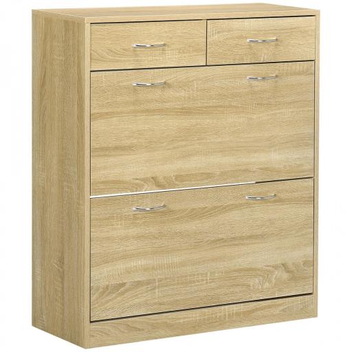 Mueble Zapatero Estrecho Armario de Zapatos con 2 Cajones Abatibles para 12 Pares de Zapatos 80x30x91,5 cm Roble [8]